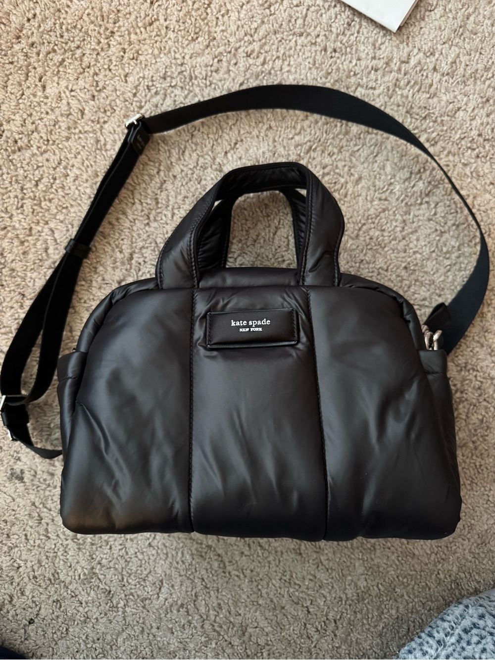 Kate Spade black quilted nylon satchel